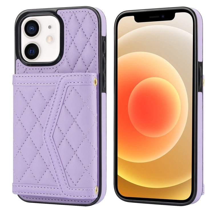 Splicing Rhombic Texture Card Bag Phone Case with Long Lanyard