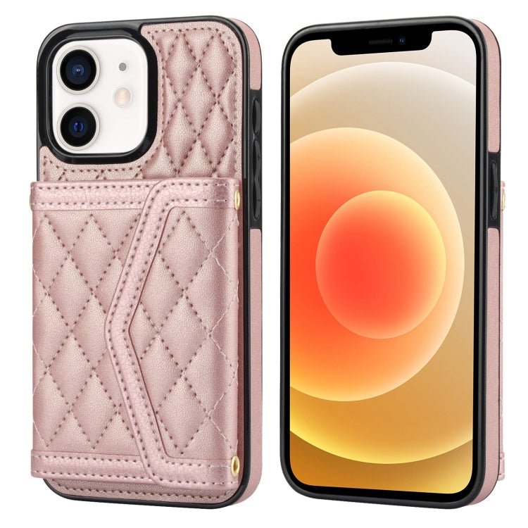Splicing Rhombic Texture Card Bag Phone Case with Long Lanyard