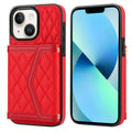 Splicing Rhombic Texture Card Bag Phone Case with Long Lanyard