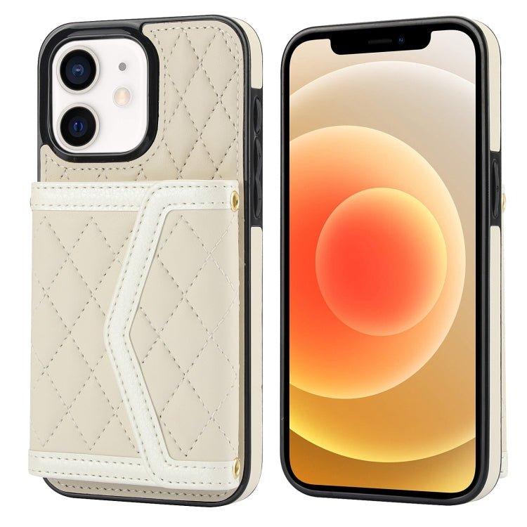 Splicing Rhombic Texture Card Bag Phone Case with Long Lanyard