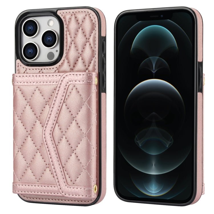 Splicing Rhombic Texture Card Bag Phone Case with Long Lanyard