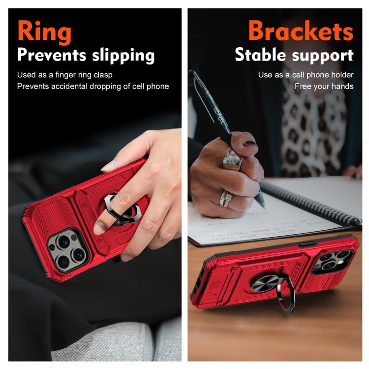 TPU+PC Shockproof Card Phone Case with Metal Ring Holder