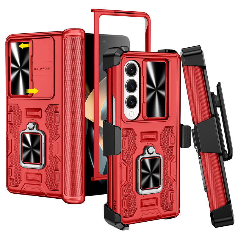 VEGO for Galaxy Z Fold 7 Case with Stand, 360°Ring Magnetic Kickstand & Hinge Protection & Front Screen Protector & Camera Cover & Belt Clip Holster Case for Samsung Galaxy Z Fold 7 5G - Orange