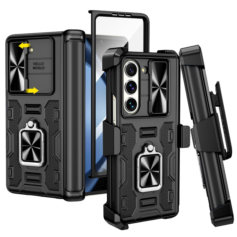 VEGO for Galaxy Z Fold 7 Case with Stand, 360°Ring Magnetic Kickstand & Hinge Protection & Front Screen Protector & Camera Cover & Belt Clip Holster Case for Samsung Galaxy Z Fold 7 5G - Orange