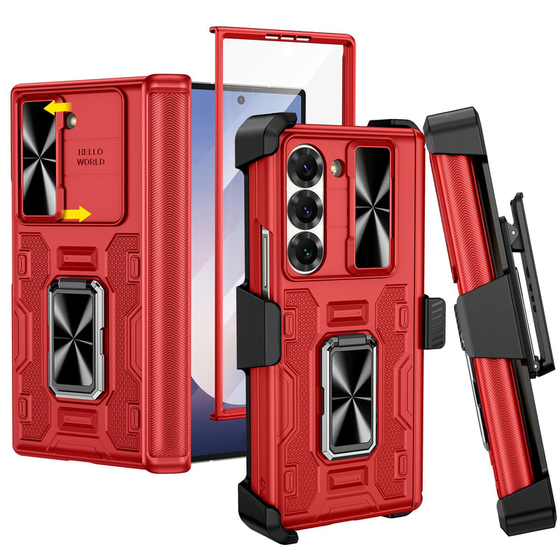 VEGO for Galaxy Z Fold 7 Case with Stand, 360°Ring Magnetic Kickstand & Hinge Protection & Front Screen Protector & Camera Cover & Belt Clip Holster Case for Samsung Galaxy Z Fold 7 5G - Orange