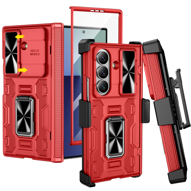 VEGO for Galaxy Z Fold 7 Case with Stand, 360°Ring Magnetic Kickstand & Hinge Protection & Front Screen Protector & Camera Cover & Belt Clip Holster Case for Samsung Galaxy Z Fold 7 5G - Orange