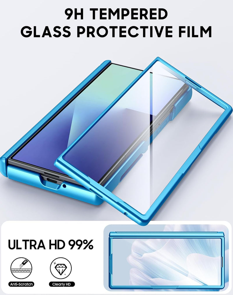 Vizvera for Samsung Galaxy Z Fold 7 Case RFID Wallet with Cards Holder [Hinge Cover] [Camera Cover] Shockproof Silicone Protective Phone Case for Z Fold 7 2025 - Lake Blue