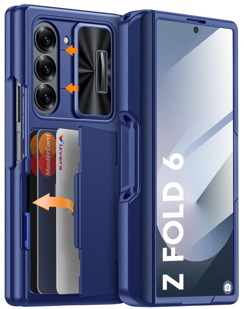 Vizvera for Samsung Galaxy Z Fold 7 Case RFID Wallet with Cards Holder [Hinge Cover] [Camera Cover] Shockproof Silicone Protective Phone Case for Z Fold 7 2025 - Lake Blue