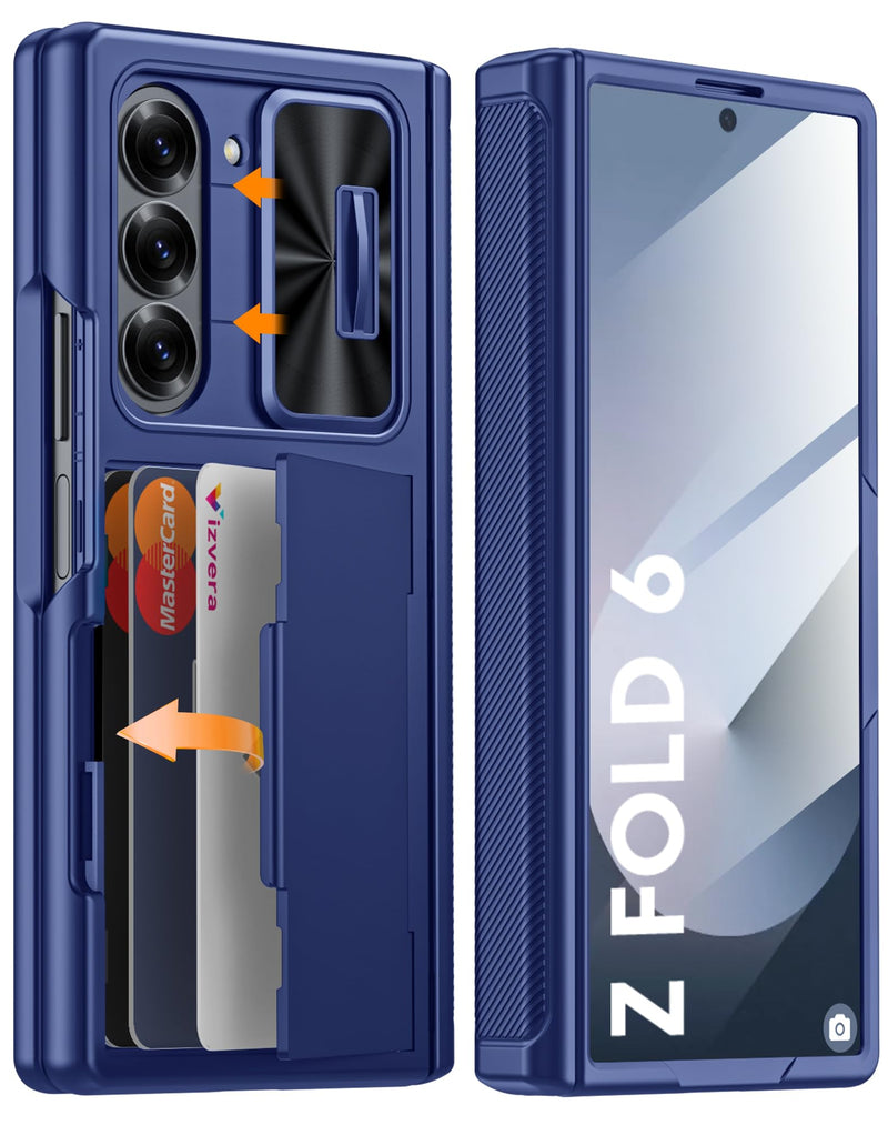 Vizvera for Samsung Galaxy Z Fold 7 Case RFID Wallet with Cards Holder [Hinge Cover] [Camera Cover] Shockproof Silicone Protective Phone Case for Z Fold 7 2025 - Lake Blue