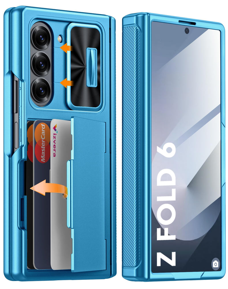Vizvera for Samsung Galaxy Z Fold 7 Case RFID Wallet with Cards Holder [Hinge Cover] [Camera Cover] Shockproof Silicone Protective Phone Case for Z Fold 7 2025 - Lake Blue