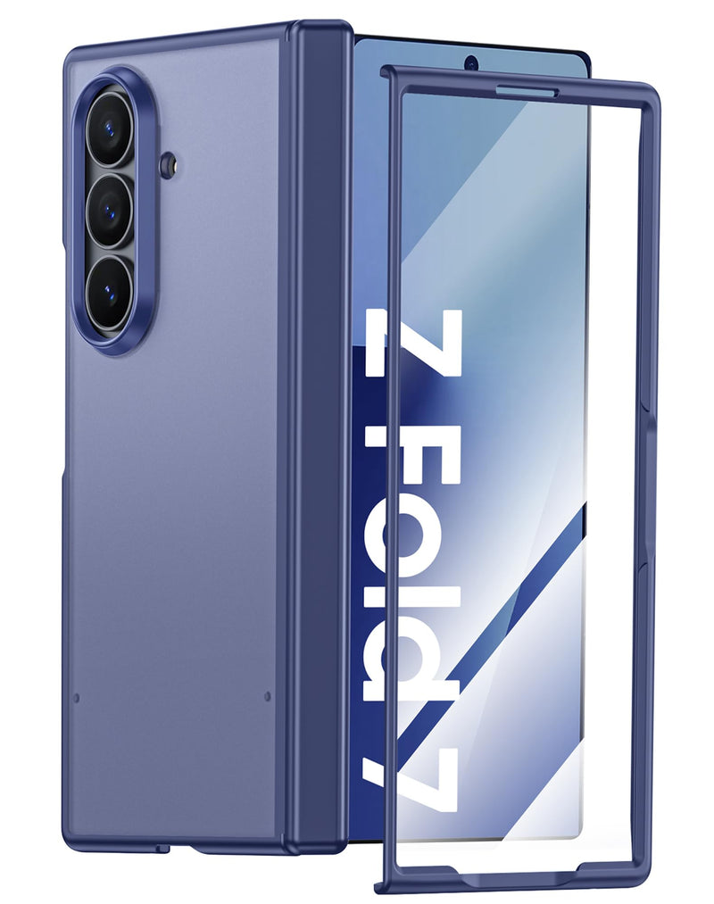 Vizvera for Samsung Galaxy Z Fold 7 Case RFID Wallet with Cards Holder [Hinge Cover] [Camera Cover] Shockproof Silicone Protective Phone Case for Z Fold 7 2025 - Lake Blue