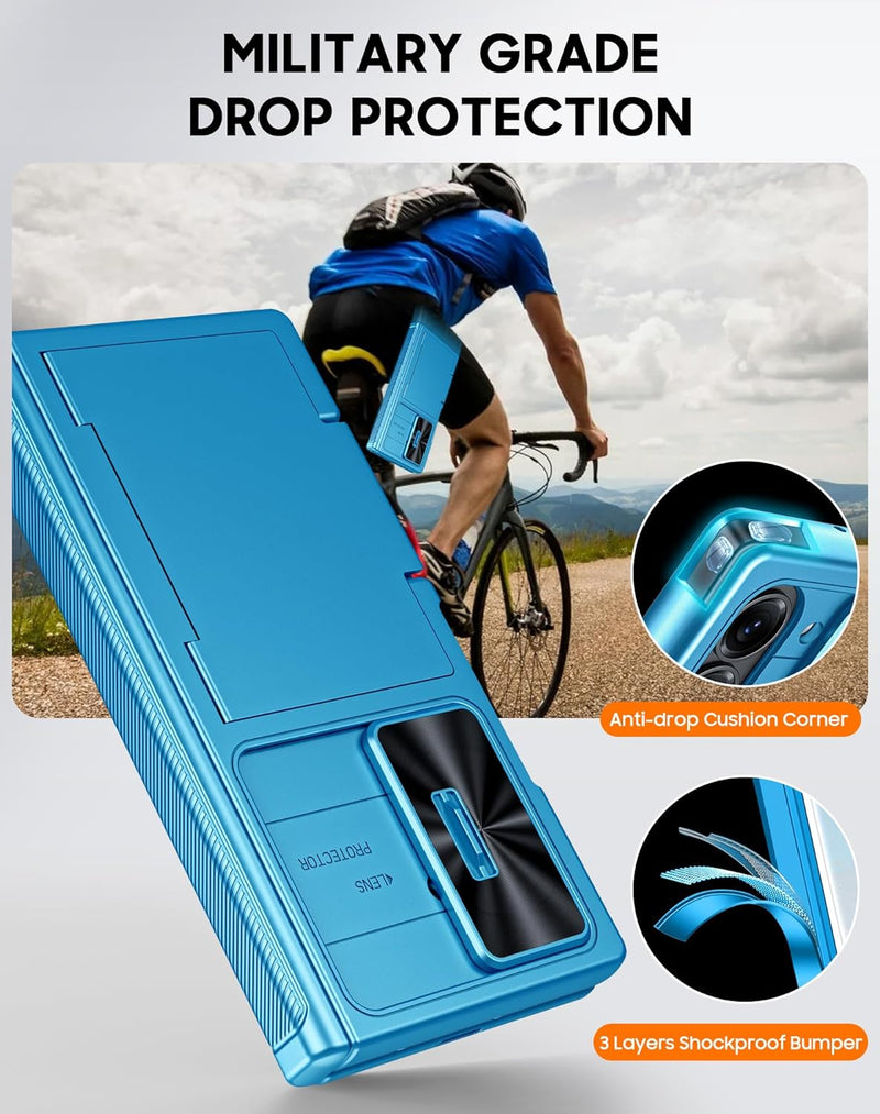 Vizvera for Samsung Galaxy Z Fold 7 Case RFID Wallet with Cards Holder [Hinge Cover] [Camera Cover] Shockproof Silicone Protective Phone Case for Z Fold 7 2025 - Lake Blue