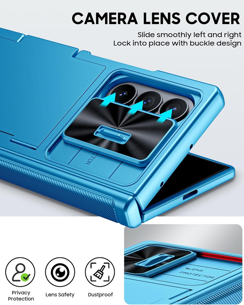 Vizvera for Samsung Galaxy Z Fold 7 Case RFID Wallet with Cards Holder [Hinge Cover] [Camera Cover] Shockproof Silicone Protective Phone Case for Z Fold 7 2025 - Lake Blue