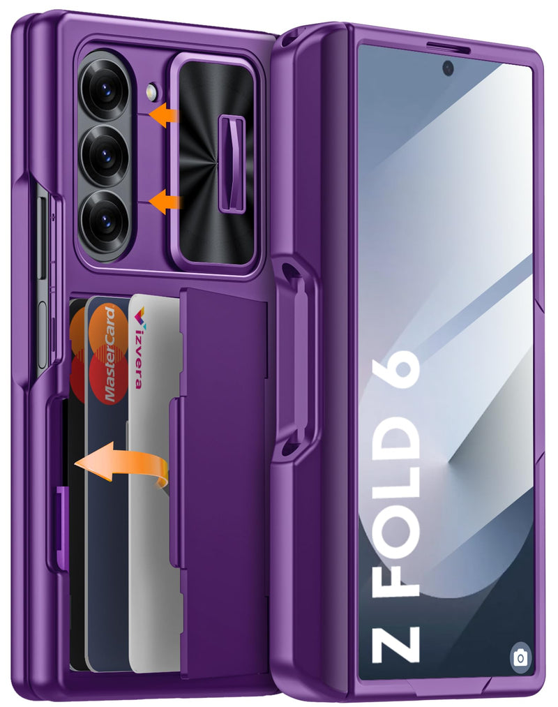 Vizvera for Samsung Galaxy Z Fold 7 Case RFID Wallet with Cards Holder [Hinge Cover] [Camera Cover] Shockproof Silicone Protective Phone Case for Z Fold 7 2025 - Lake Blue