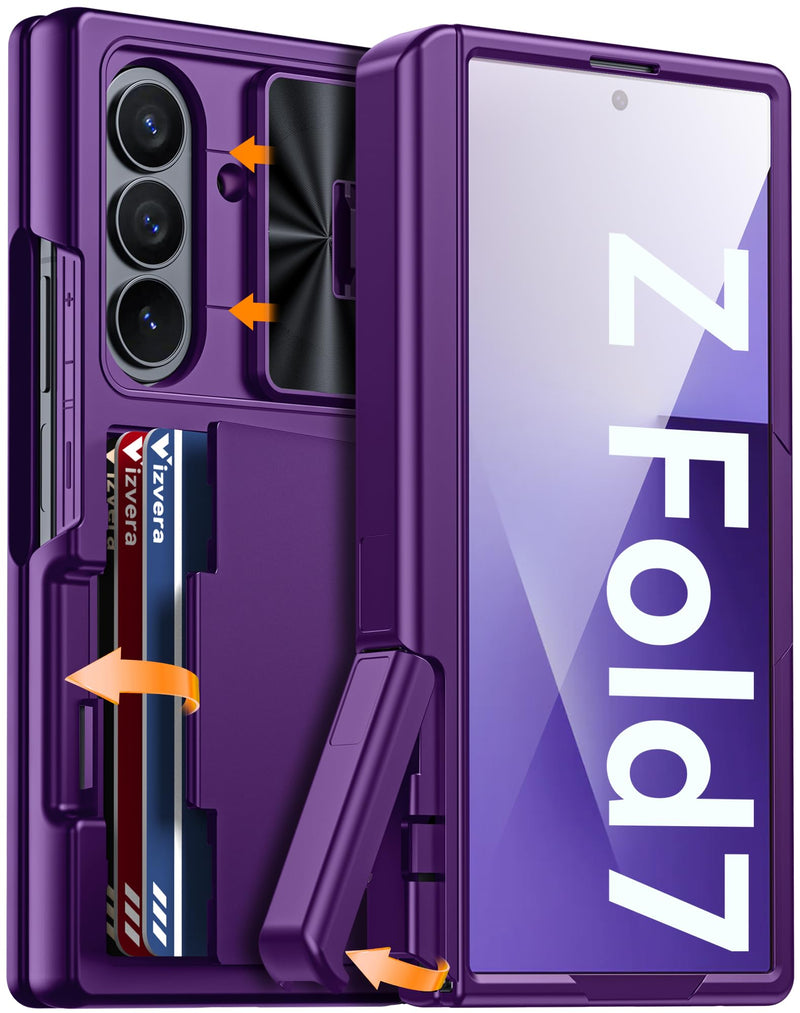 Vizvera for Samsung Galaxy Z Fold 7 Case RFID Wallet with Cards Holder [Hinge Cover] [Camera Cover] Shockproof Silicone Protective Phone Case for Z Fold 7 2025 - Lake Blue