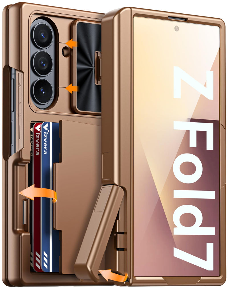 Vizvera for Samsung Galaxy Z Fold 7 Case RFID Wallet with Cards Holder [Hinge Cover] [Camera Cover] Shockproof Silicone Protective Phone Case for Z Fold 7 2025 - Lake Blue