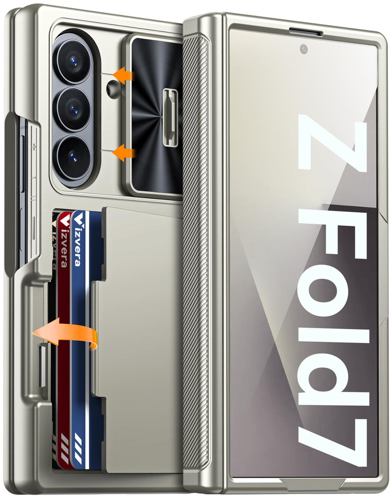 Vizvera for Samsung Galaxy Z Fold 7 Case RFID Wallet with Cards Holder [Hinge Cover] [Camera Cover] Shockproof Silicone Protective Phone Case for Z Fold 7 2025 - Lake Blue