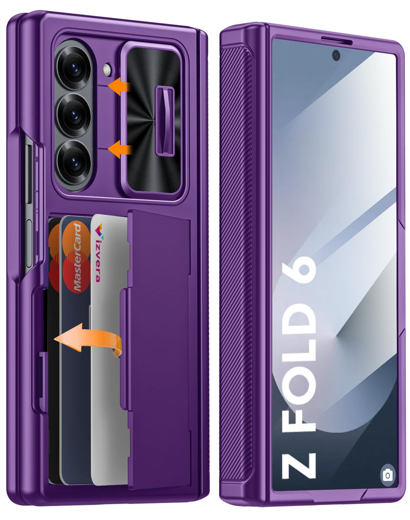 Vizvera for Samsung Galaxy Z Fold 7 Case RFID Wallet with Cards Holder [Hinge Cover] [Camera Cover] Shockproof Silicone Protective Phone Case for Z Fold 7 2025 - Lake Blue