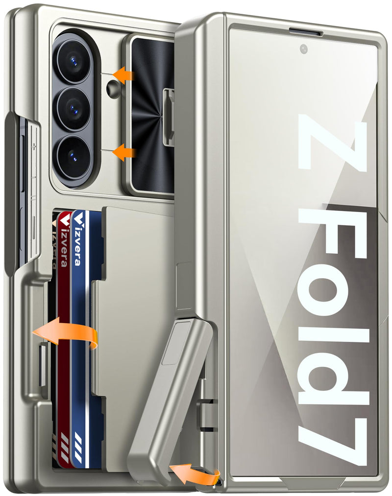 Vizvera for Samsung Galaxy Z Fold 7 Case RFID Wallet with Cards Holder [Hinge Cover] [Camera Cover] Shockproof Silicone Protective Phone Case for Z Fold 7 2025 - Lake Blue