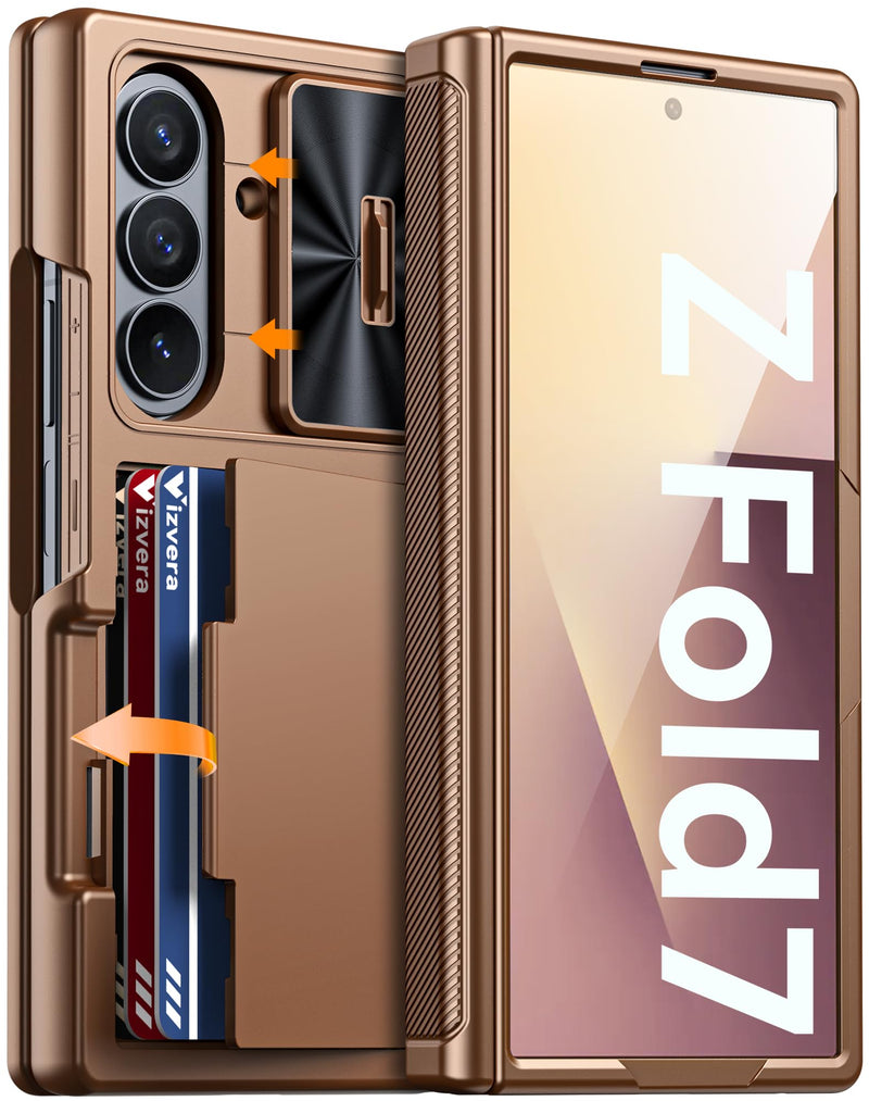 Vizvera for Samsung Galaxy Z Fold 7 Case RFID Wallet with Cards Holder [Hinge Cover] [Camera Cover] Shockproof Silicone Protective Phone Case for Z Fold 7 2025 - Lake Blue