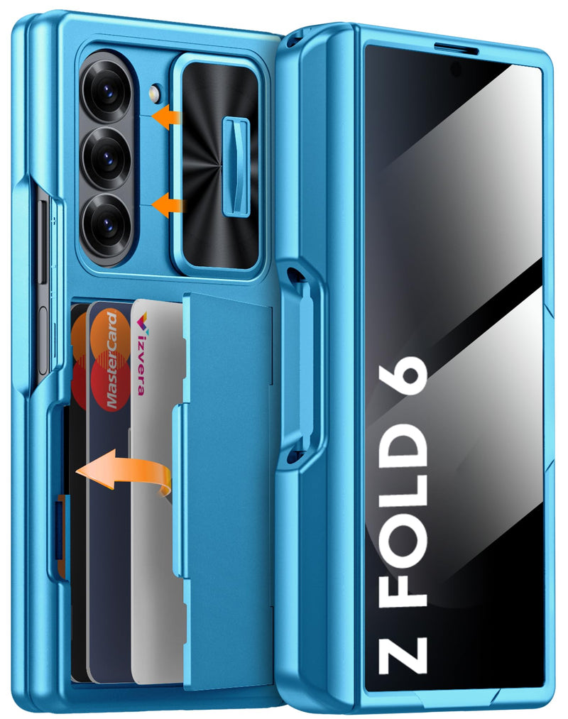 Vizvera for Samsung Galaxy Z Fold 7 Case RFID Wallet with Cards Holder [Hinge Cover] [Camera Cover] Shockproof Silicone Protective Phone Case for Z Fold 7 2025 - Lake Blue