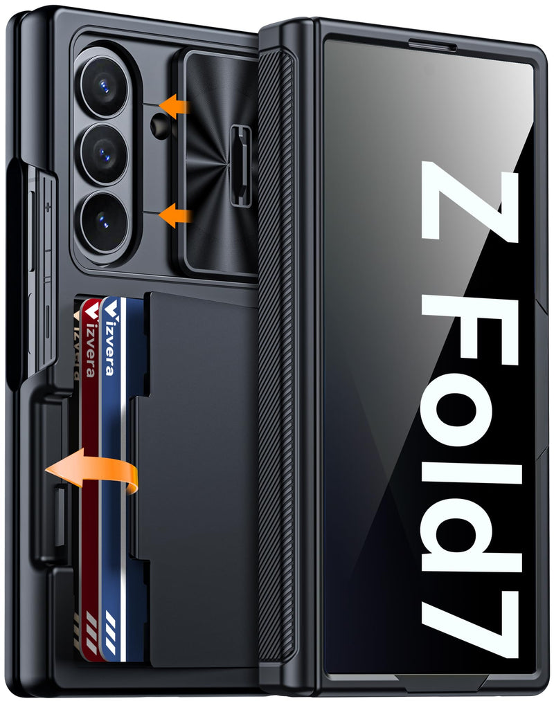 Vizvera for Samsung Galaxy Z Fold 7 Case RFID Wallet with Cards Holder [Hinge Cover] [Camera Cover] Shockproof Silicone Protective Phone Case for Z Fold 7 2025 - Lake Blue