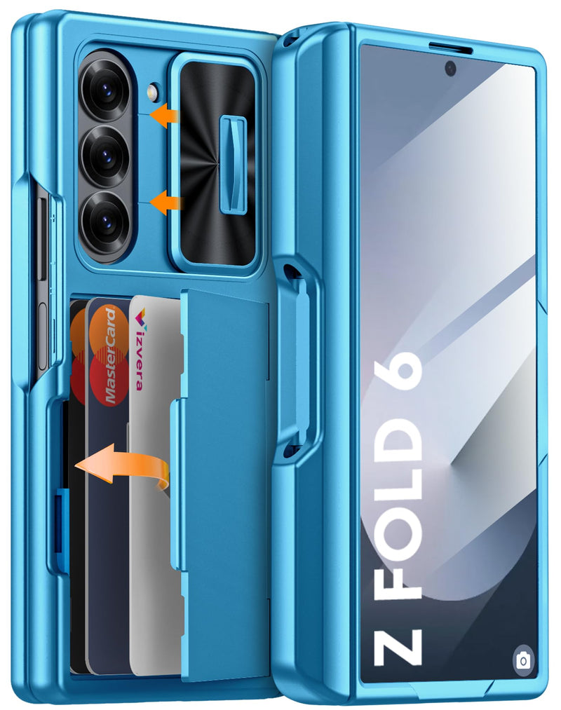 Vizvera for Samsung Galaxy Z Fold 7 Case RFID Wallet with Cards Holder [Hinge Cover] [Camera Cover] Shockproof Silicone Protective Phone Case for Z Fold 7 2025 - Lake Blue