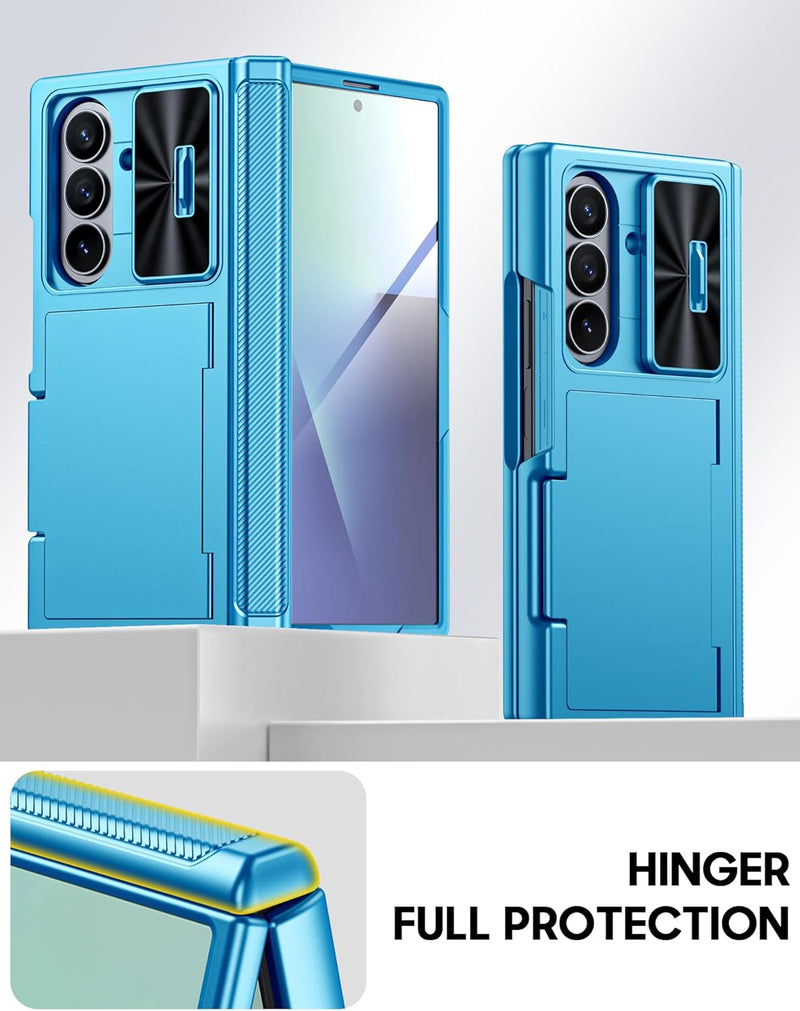 Vizvera for Samsung Galaxy Z Fold 7 Case RFID Wallet with Cards Holder [Hinge Cover] [Camera Cover] Shockproof Silicone Protective Phone Case for Z Fold 7 2025 - Lake Blue