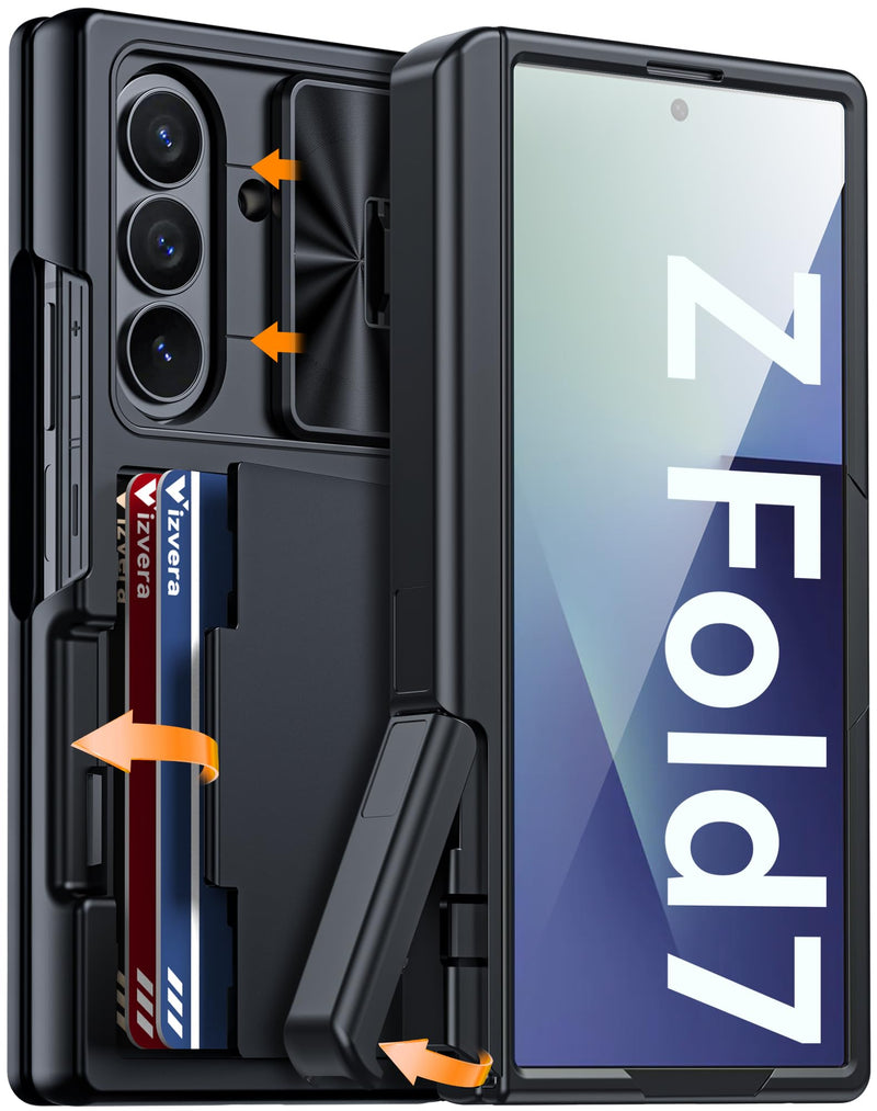 Vizvera for Samsung Galaxy Z Fold 7 Case RFID Wallet with Cards Holder [Hinge Cover] [Camera Cover] Shockproof Silicone Protective Phone Case for Z Fold 7 2025 - Lake Blue