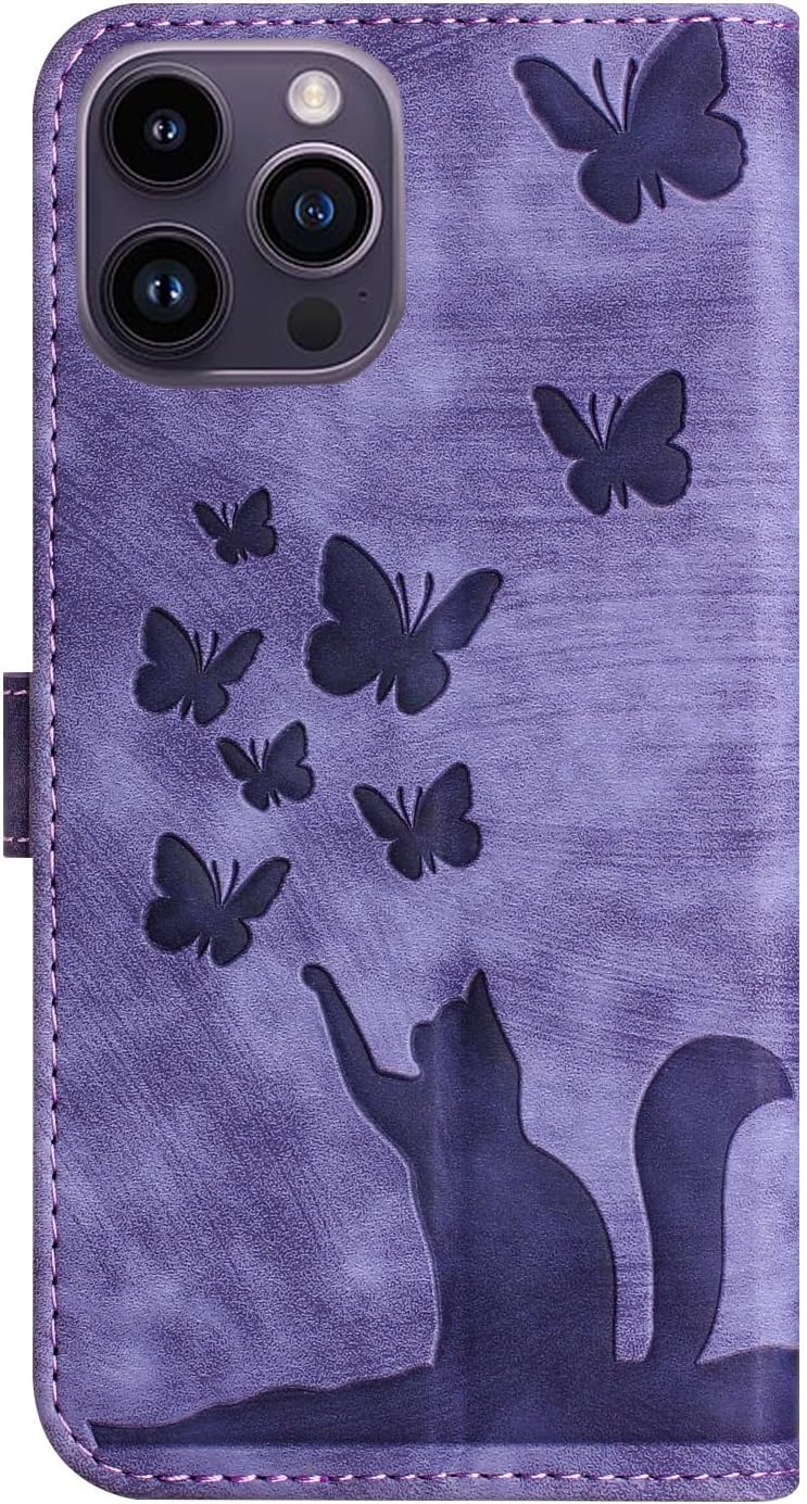 Wallet Case Compatible with iPhone 16 Pro Max Cat Butterfly Phone Cover - Gorilla Cases