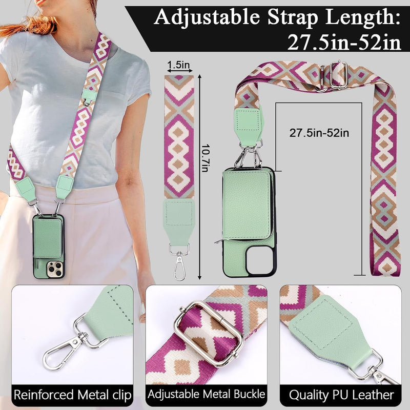 Wallet Case for Iphone 16 Pro, RFID Blocking PU Leather Crossbody Phone Purse with Card Holder, Zipper Pocket, Wrist Strap & Adjustable Lanyard for Women 6.3" 5G, Green