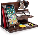 Wood Phone Docking Station for Men - Desk or Nightstand Organizer