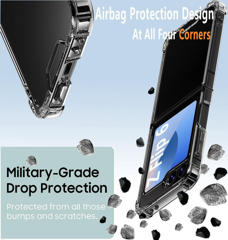 Z Flip 6 Clear Case for Samsung Galaxy Z Flip 6 Phone Case with Front Screen Protector for Samsung Z Flip6 Case Slim Thin Shockproof Phone Case Silicone for Galaxy Z Flip 6 Cover - Transparent