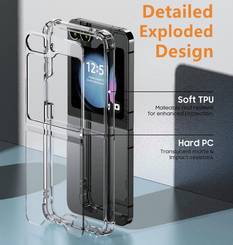 Z Flip 6 Clear Case for Samsung Galaxy Z Flip 6 Phone Case with Front Screen Protector for Samsung Z Flip6 Case Slim Thin Shockproof Phone Case Silicone for Galaxy Z Flip 6 Cover - Transparent