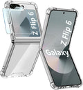 Z Flip 6 Clear Case for Samsung Galaxy Z Flip 6 Phone Case with Front Screen Protector for Samsung Z Flip6 Case Slim Thin Shockproof Phone Case Silicone for Galaxy Z Flip 6 Cover - Transparent
