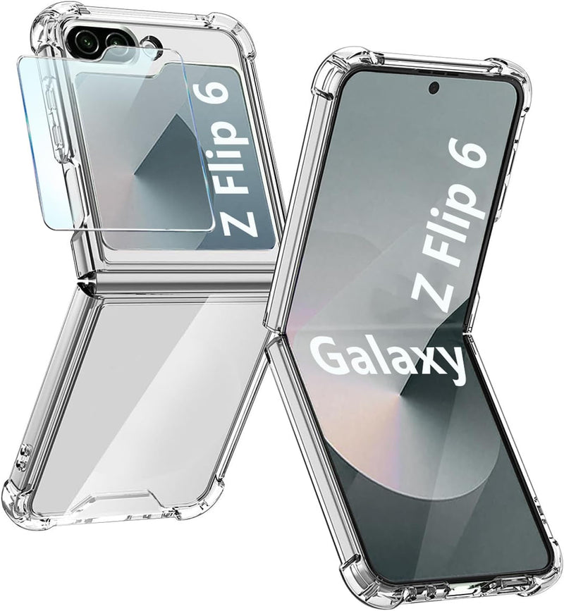 Z Flip 6 Clear Case for Samsung Galaxy Z Flip 6 Phone Case with Front Screen Protector for Samsung Z Flip6 Case Slim Thin Shockproof Phone Case Silicone for Galaxy Z Flip 6 Cover - Transparent