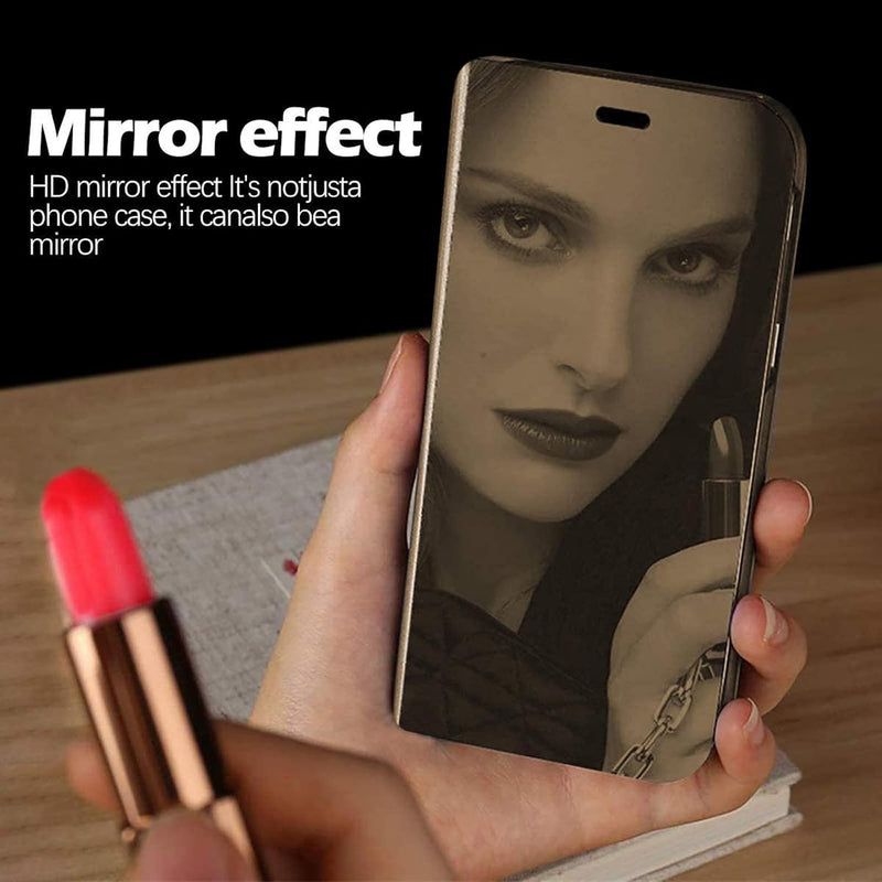 Z Fold 7 Case Compatible for Samsung Galaxy Z Fold7 5G Cell Phone Case with Kickstand, PU Leather, Clear View Mirror Flip Cover Shockproof Protective Cover for Samsung Z Fold 7 5G 8.0 - inch (Gold)