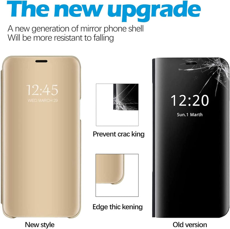 Z Fold 7 Case Compatible for Samsung Galaxy Z Fold7 5G Cell Phone Case with Kickstand, PU Leather, Clear View Mirror Flip Cover Shockproof Protective Cover for Samsung Z Fold 7 5G 8.0 - inch (Gold)