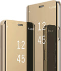 Z Fold 7 Case Compatible for Samsung Galaxy Z Fold7 5G Cell Phone Case with Kickstand, PU Leather, Clear View Mirror Flip Cover Shockproof Protective Cover for Samsung Z Fold 7 5G 8.0 - inch (Gold)