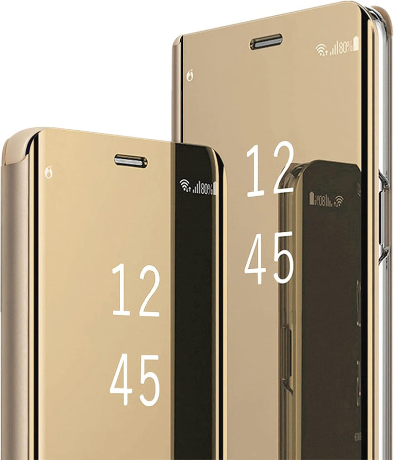 Z Fold 7 Case Compatible for Samsung Galaxy Z Fold7 5G Cell Phone Case with Kickstand, PU Leather, Clear View Mirror Flip Cover Shockproof Protective Cover for Samsung Z Fold 7 5G 8.0 - inch (Gold)