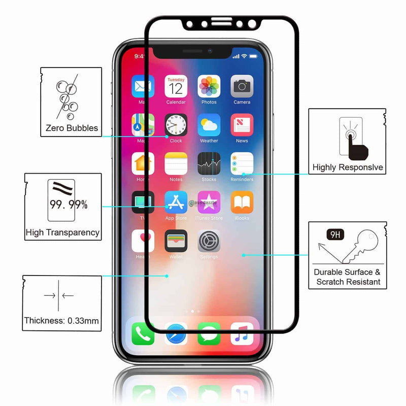 2 Pack iPhone X Screen Protector Tempered Glass Black - Gorilla Cases