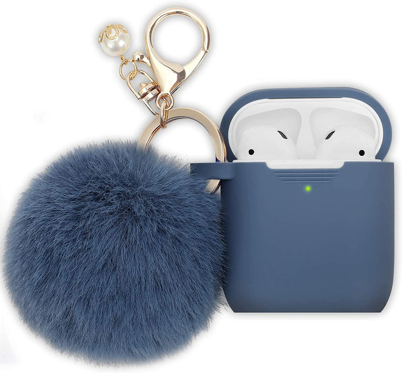 Silicone Protective Case with Faux Fur Pom Pom Keychain for AirPods Pro  (2nd Generation) - Lavender - HD Accessory
