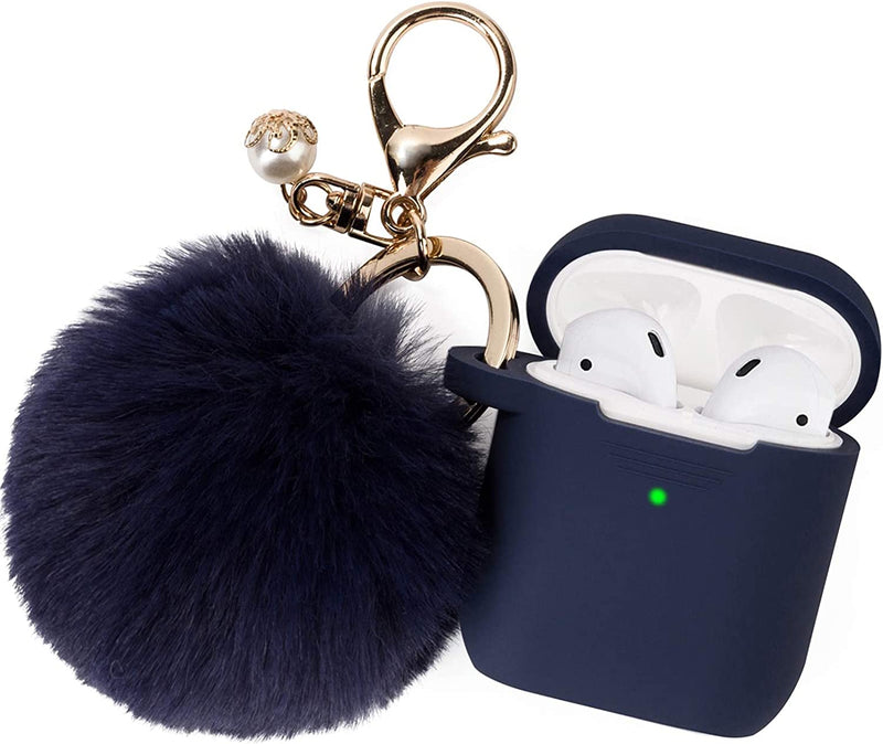 Silicone Protective Case with Faux Fur Pom Pom Keychain for AirPods Pro  (2nd Generation) - Lavender