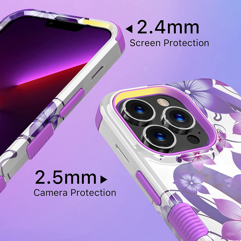 Apple iPhone 13 Pro Max, 6.7 inch, Stylish Cute Triple Layer Proof Case Purple Hibiscus - Gorilla Cases