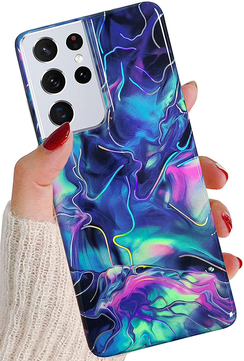 Galaxy S21 Ultra 5G 6.8-inch Fashion Watercolor Protective Phone Case - Blue - Gorilla Cases