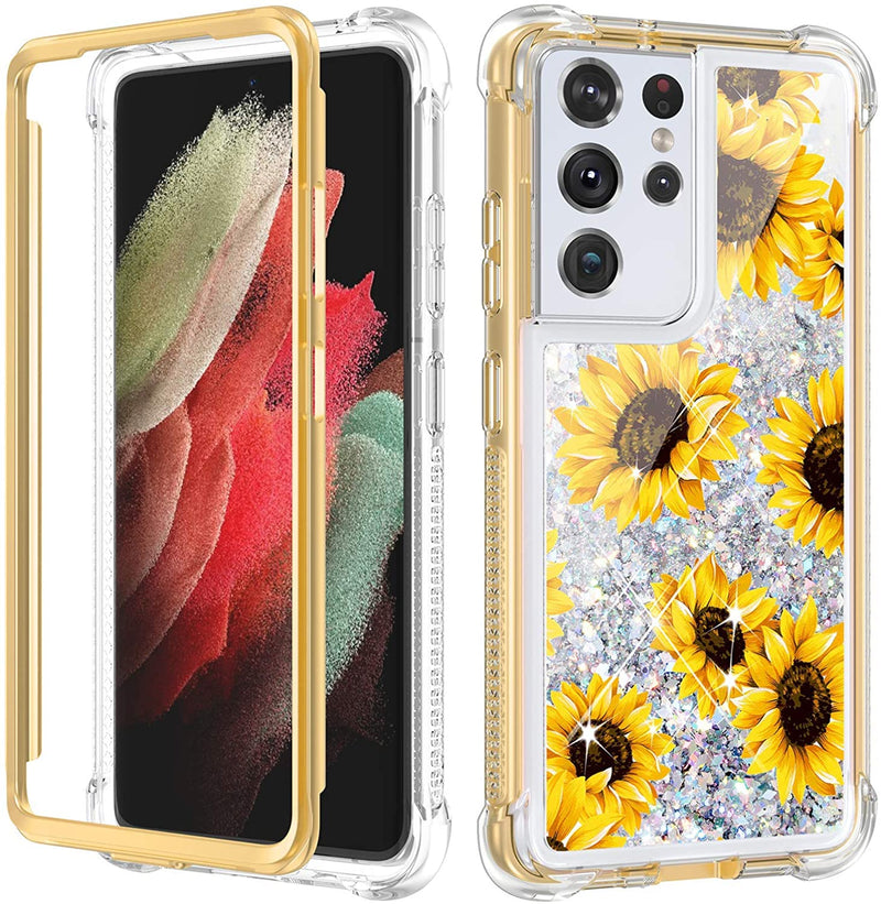 Galaxy S21 Ultra Glitter Liquid Sunflower Case For Women - Gorilla Cases