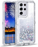 Galaxy S21 Ultra Shinny Liquid Quicksand 3 in 1 Heavy Duty Shockproof Protective Case