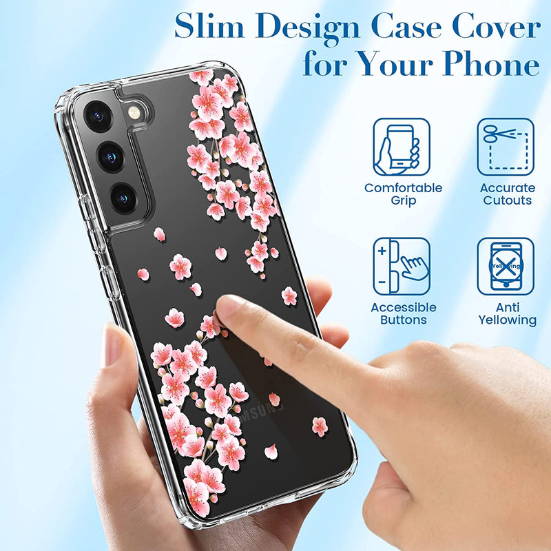Galaxy S22 Clear Design Girly Flower Case for Women Girls - Gorilla Cases