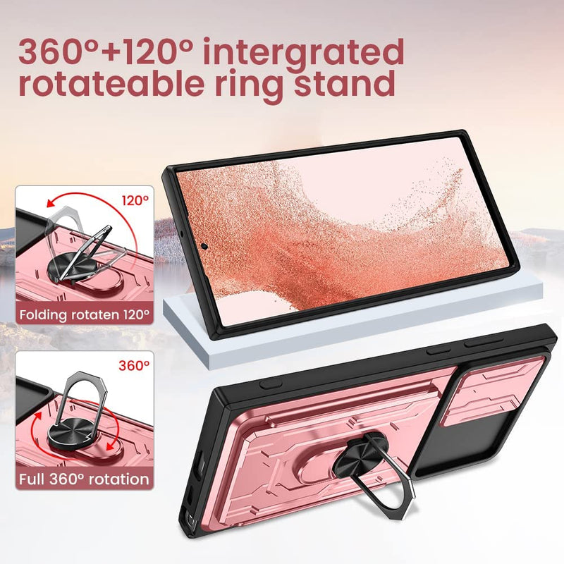 Galaxy S22 Ultra Magnetic Ring Kickstand Slide Camera Wallet Case - Gorilla Cases