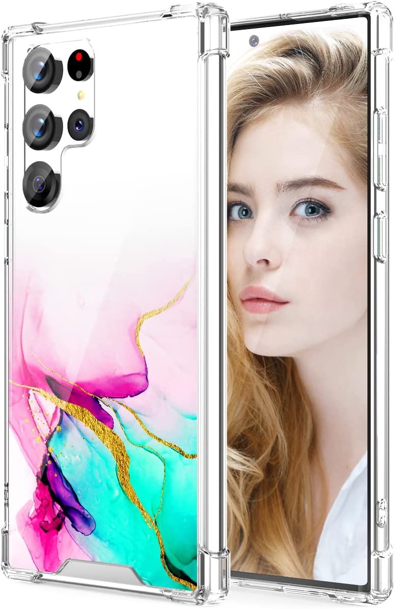 Galaxy S22 Ultra Marble Pattern Cute Case for Women Girls - Gorilla Cases